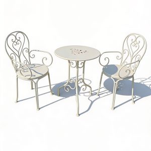Table ronde et chaises en métal fer forgé blanc style jardin français pour événement